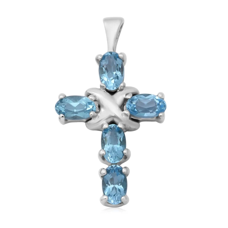 Schweizer Blautopas Kreuz-Anhänger, 925 Silber platiniert ca. 1,35 ct