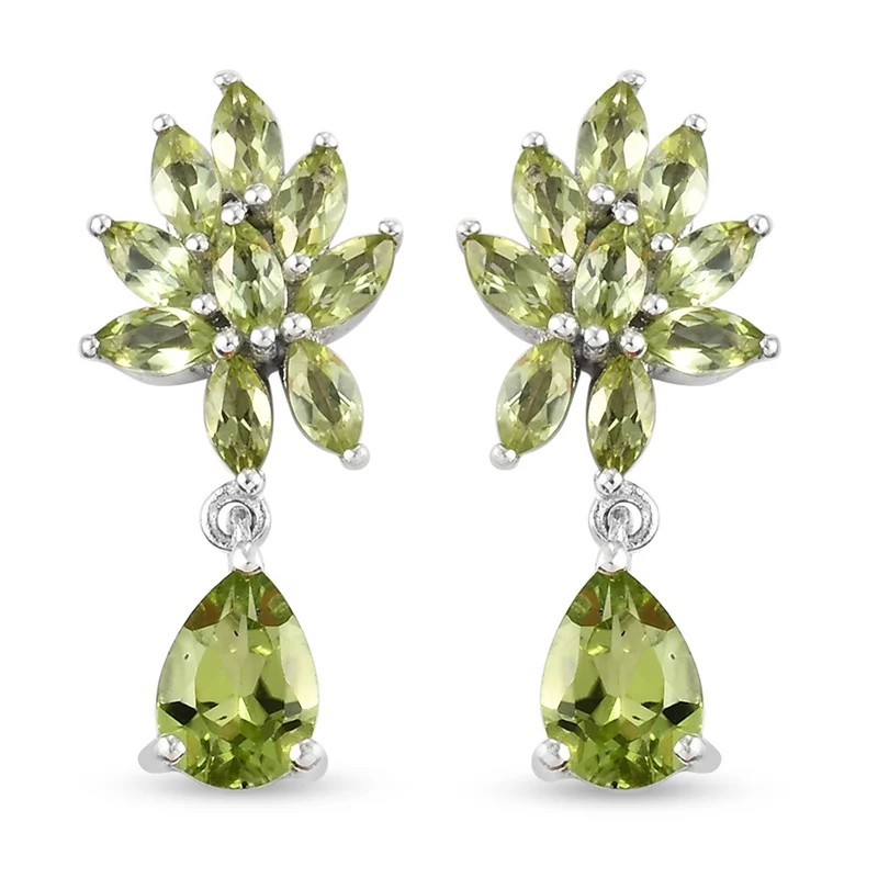 Natürliche Peridot-Ohrringe, 925 Silber platiniert ca. 3,08 ct