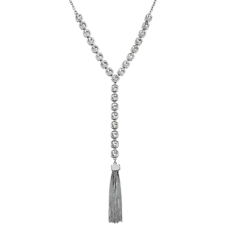 Weiße Kristall-Collier, ca. 70 cm, silberfarben