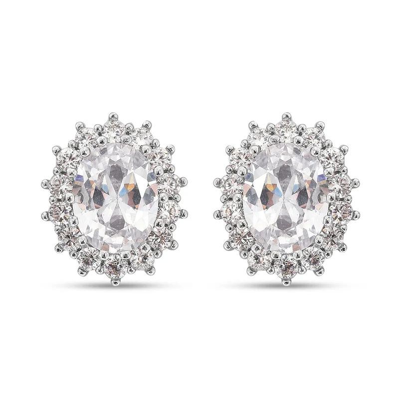 Weiße Zirkonia-Ohrringe, silberfarben ca. 3,00 ct