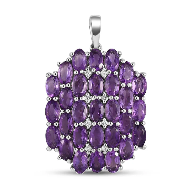 Afrikanischer Amethyst und weißer Zirkon-Anhänger, 925 Silber platiniert ca. 6,44 ct