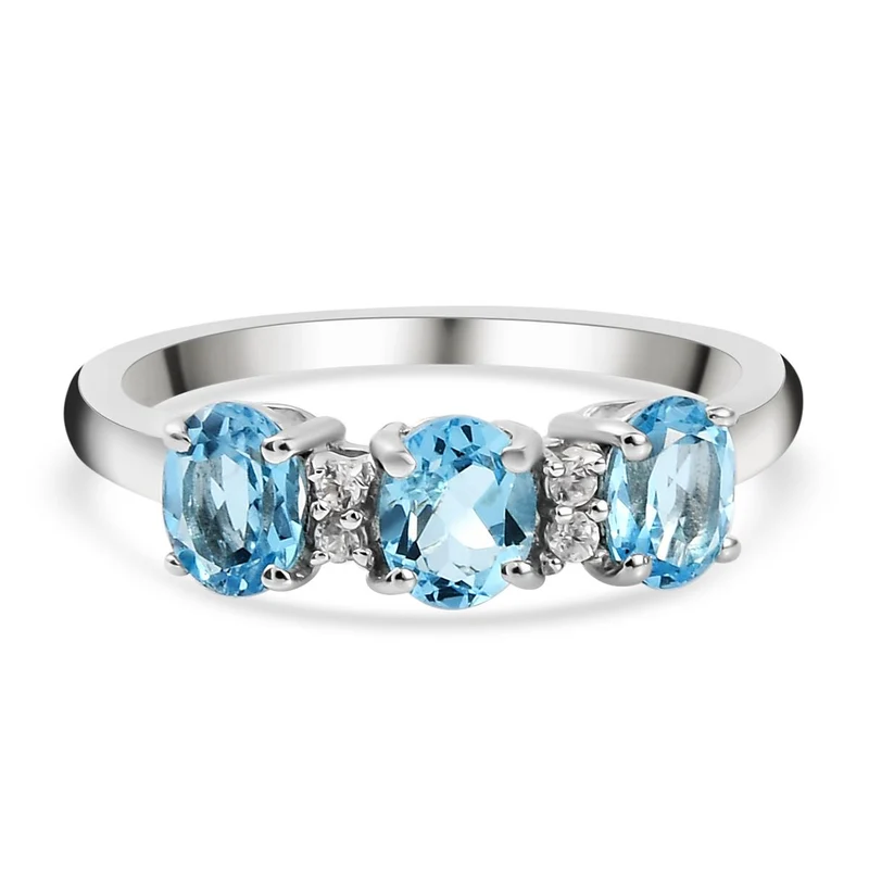 Schweizer Blautopas und weißer Zirkon-Ring, 925 Silber platiniert ca. 1,33 ct