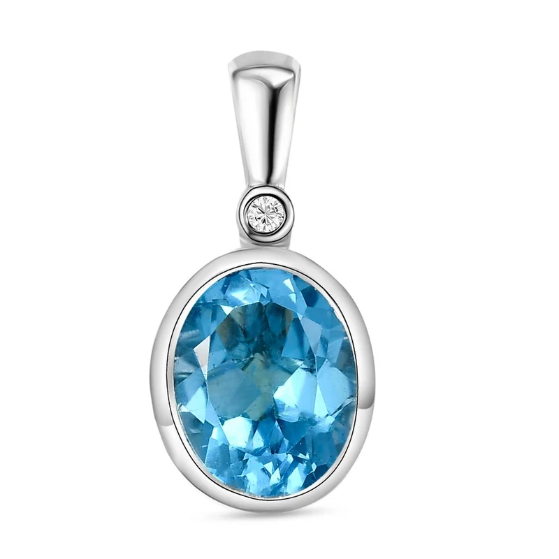 Schweizer Blautopas und weißer Zirkon-Anhänger, 925 Silber platiniert ca. 3,36 ct