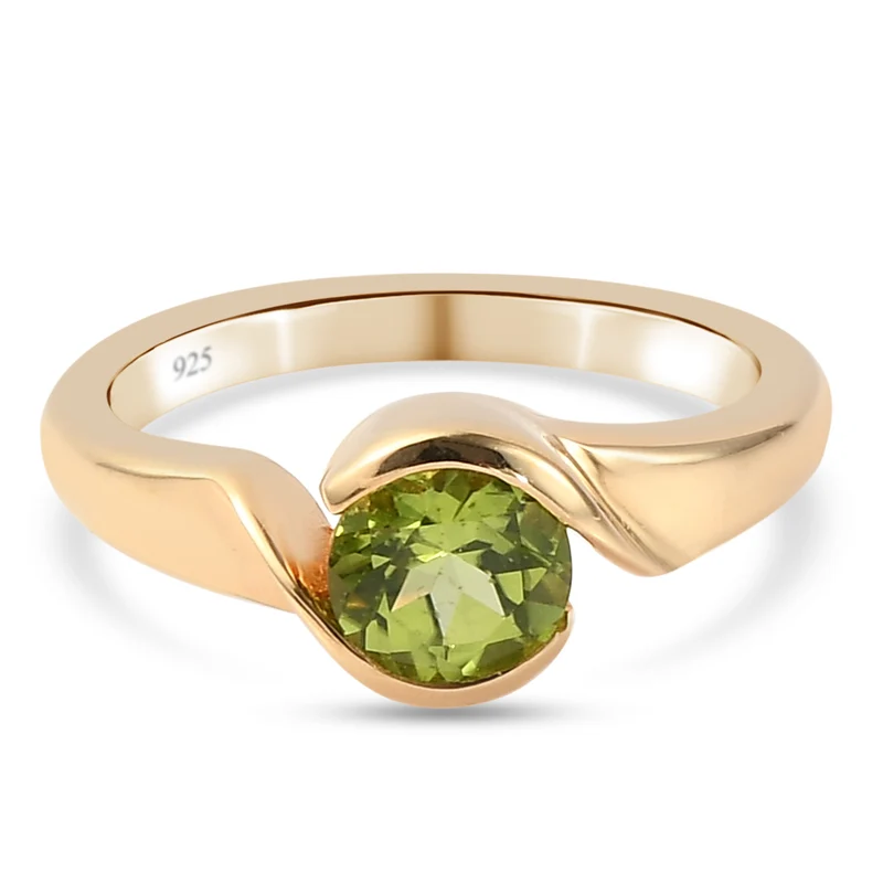 Natürlicher Peridot Bypass-Ring, 925 Silber vergoldet (Größe 17.00) ca. 0,86 ct