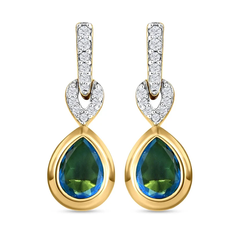 Pfau Triplette Quarz und weiße Zirkon-Ohrringe, 925 Silber vergoldet ca. 2.88 ct