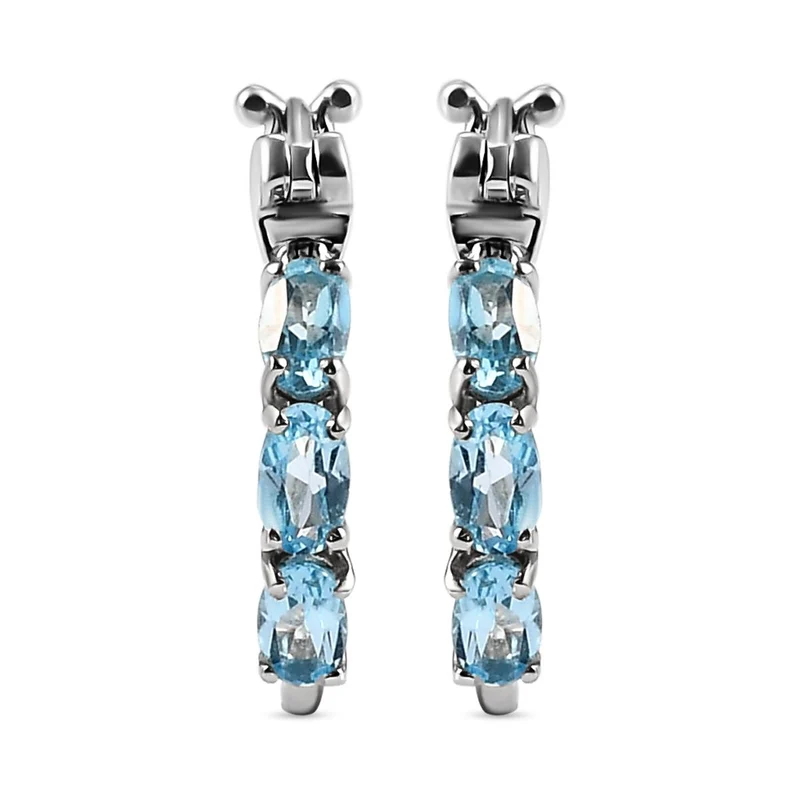 Schweizer Blautopas-Creolen, 925 Silber platiniert ca. 1,61 ct