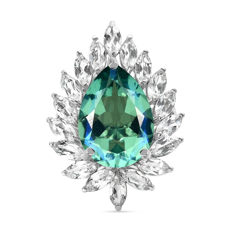 Pfau Triplette Quarz und weißer Topas-Ring, 925 Silber platiniert ca. 15.54 ct