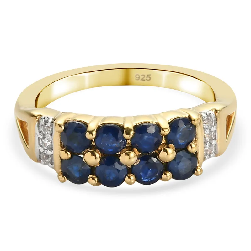 Blauer Saphir und Zirkon Ring 925 Silber vergoldet ca. 1,21 ct