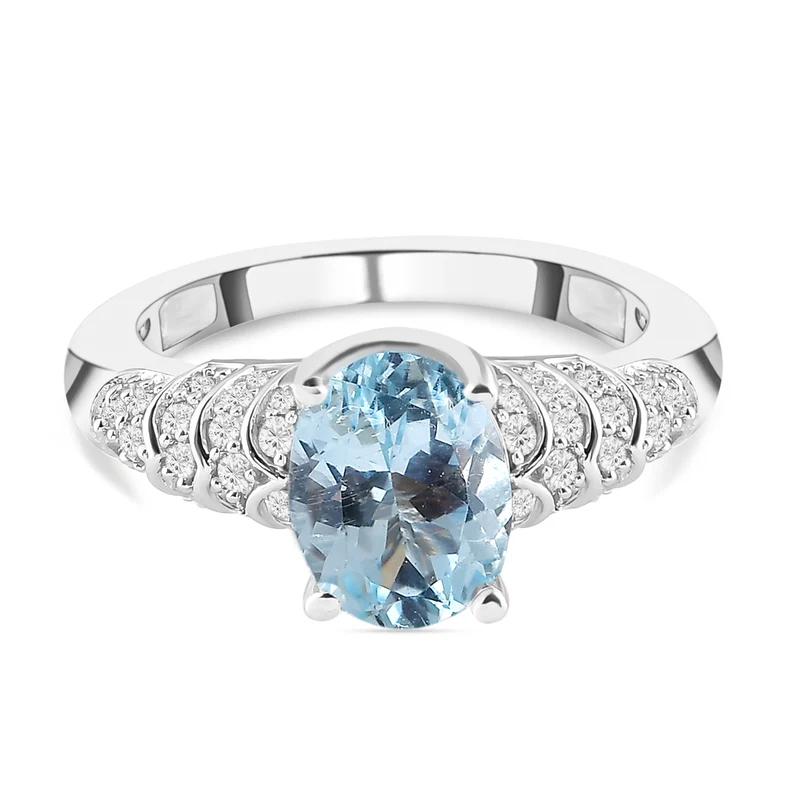 Espirito Santo Aquamarin und weißer Zirkon-Ring, 925 Silber platiniert ca. 2,15 ct