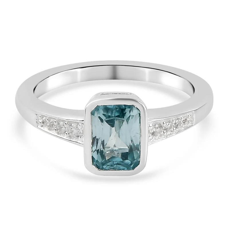 Kambodschanischer, blauer und weißer Zirkon-Ring, 925 Silber platiniert ca. 1,46 ct