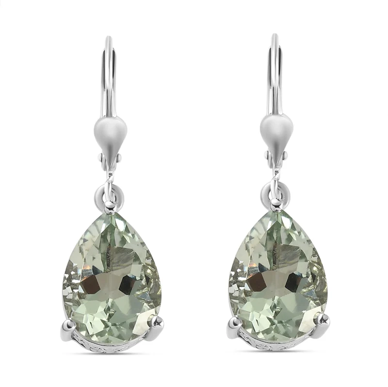 Prasiolith Tropfen-Ohrringe, 925 Silber platiniert ca. 9,58 ct