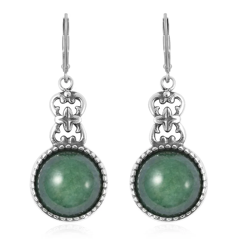 Grüne Aventurin-Ohrringe, Edelstahl ca. 10,50 ct