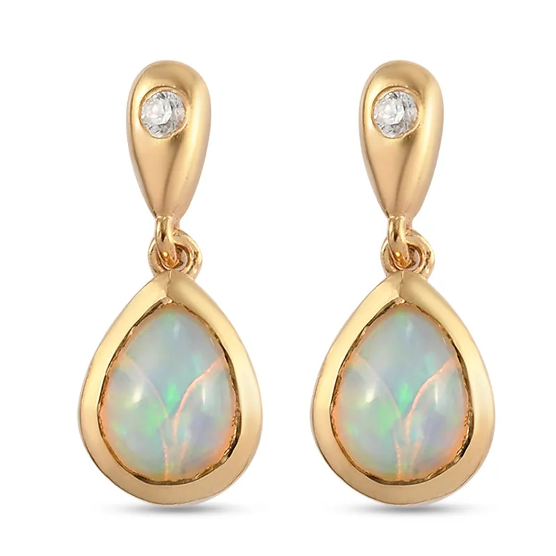 Natürliche äthiopische Opal und Zirkon-Ohrringe, 925 Silber vergoldet ca. 1,92 ct