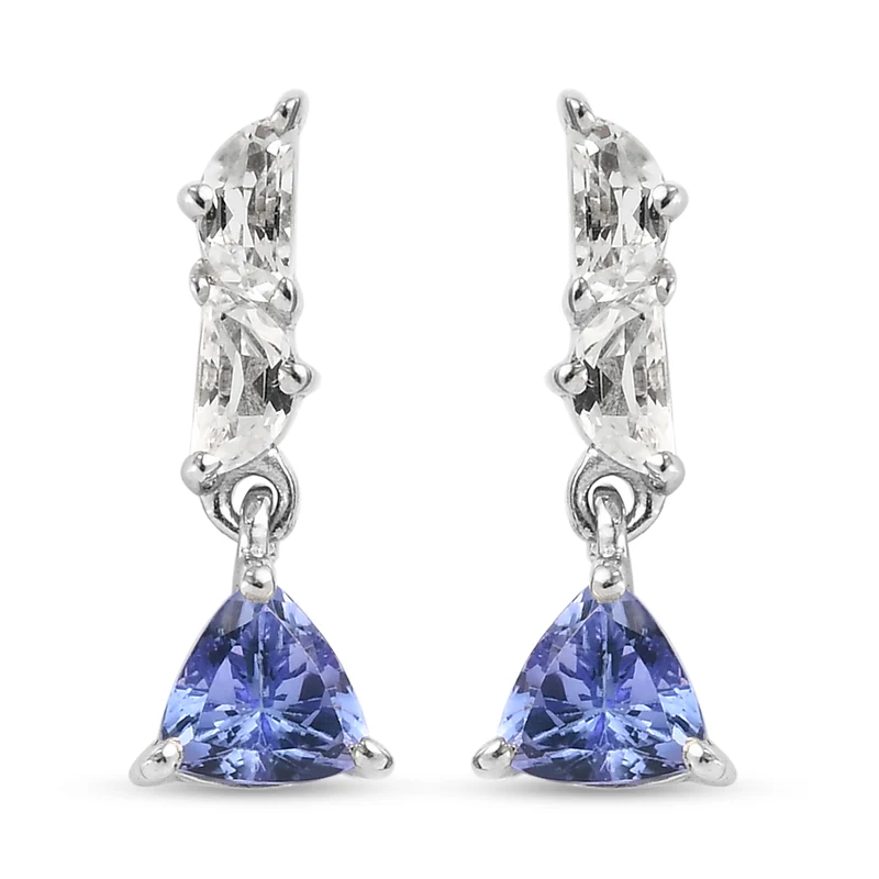 Tansanit und Weißer Topas Ohrringe 925 Silber platiniert ca. 1,16 ct