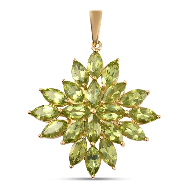 Natürlicher Peridot-Anhänger, Navetteschliff, 925 Silber vergoldet ca. 11,78 ct