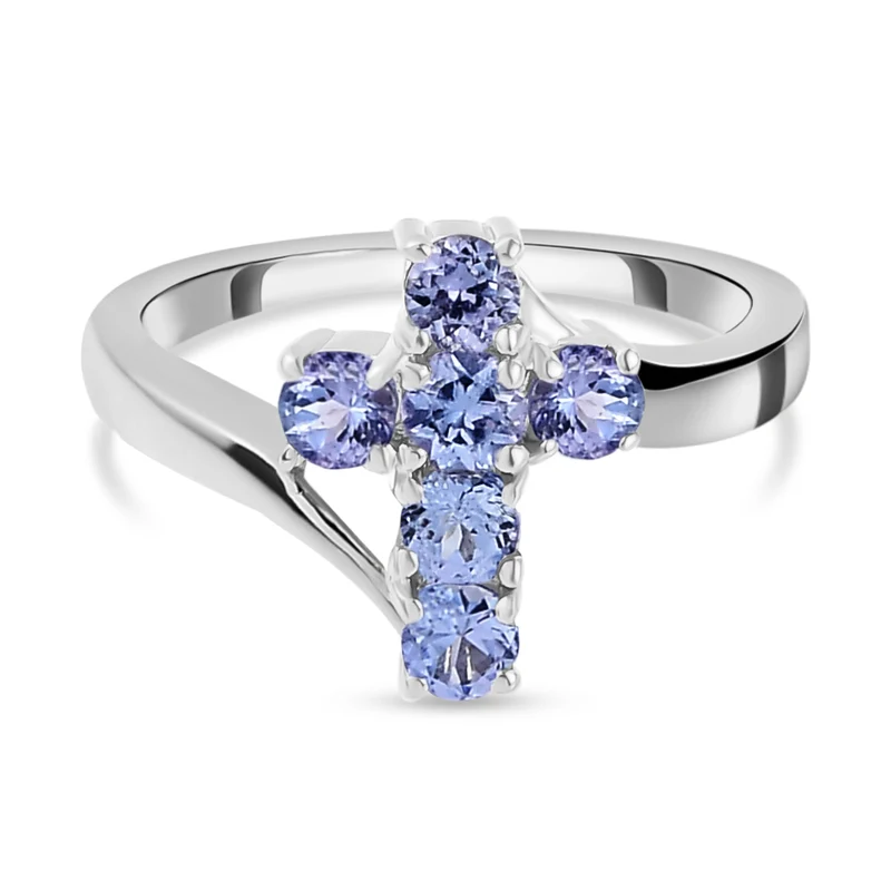 Tansanit Kreuz-Ring, 925 Silber platiniert ca. 0,77 ct