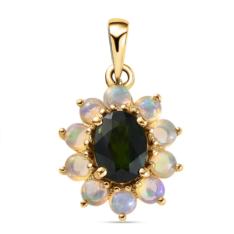 Natürlicher Chromdiopsid und äthiopischer Opal-Anhänger, 925 Silber vergoldet ca. 2,00 ct