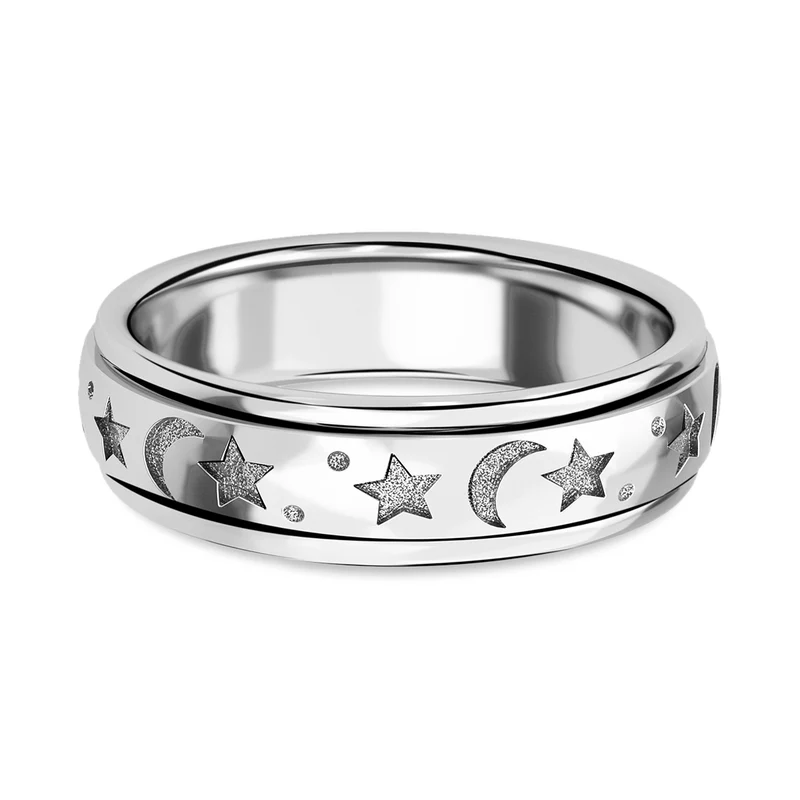 Mond und Sterne Spinning-Ring, reines, ionenbeschichtetes Messing (Größe 17.00) ca. 4,50g