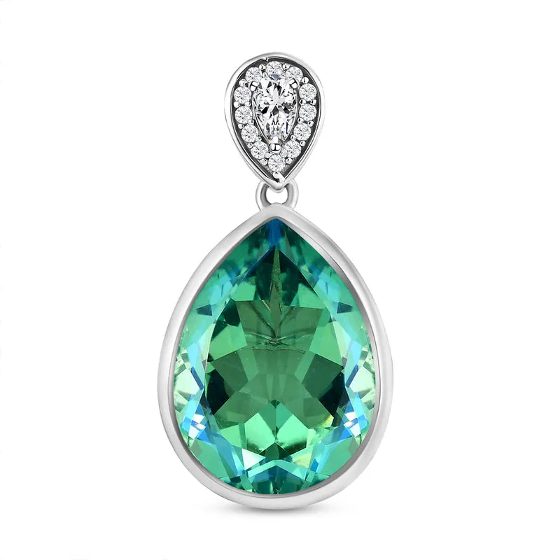 Pfau Triplette Quarz und weißer Zirkon-Anhänger, 925 Silber platiniert ca. 14.80 ct