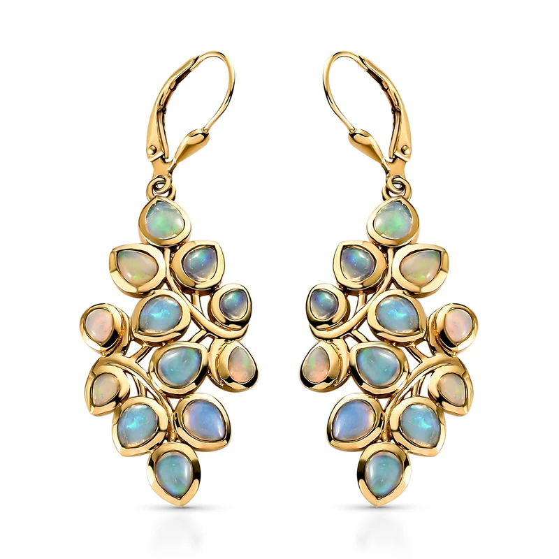 Natürliche, äthiopische Opal-Ohrringe, 925 Silber vergoldet ca. 3,96 ct