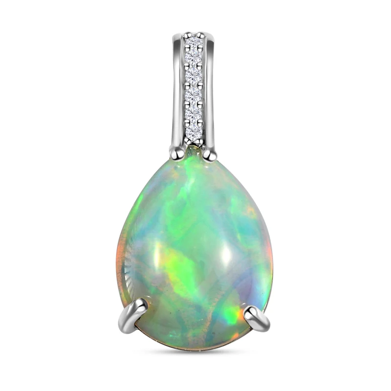Natürlicher, äthiopischer Opal und weißer Zirkon-Anhänger, 925 Silber platiniert ca. 2,90 ct
