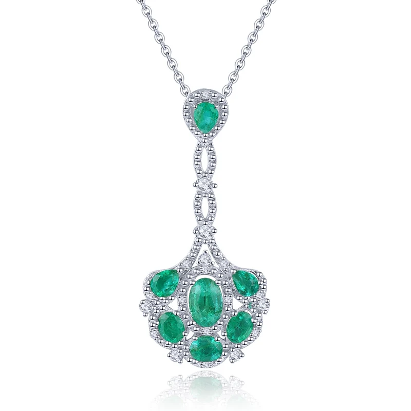 AAA Kagem sambischer Smaragd und Zirkon-Anhänger mit kette, 925 Silber rhodiniert ca. 1,60 ct