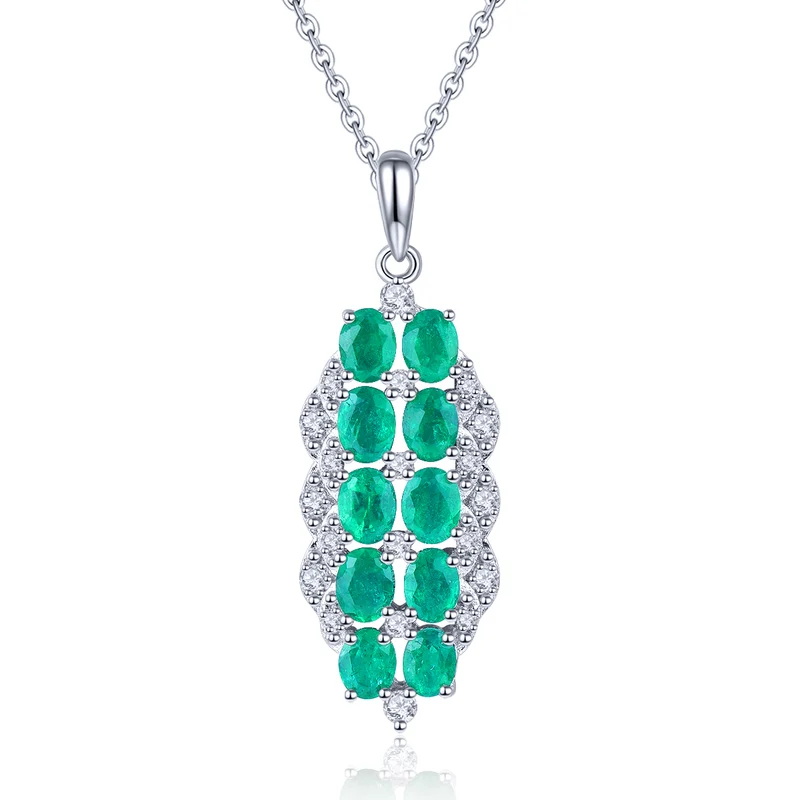 AAA Kagem sambischer Smaragd und Zirkon-Anhänger mit kette, 925 Silber rhodiniert ca. 1,81 ct
