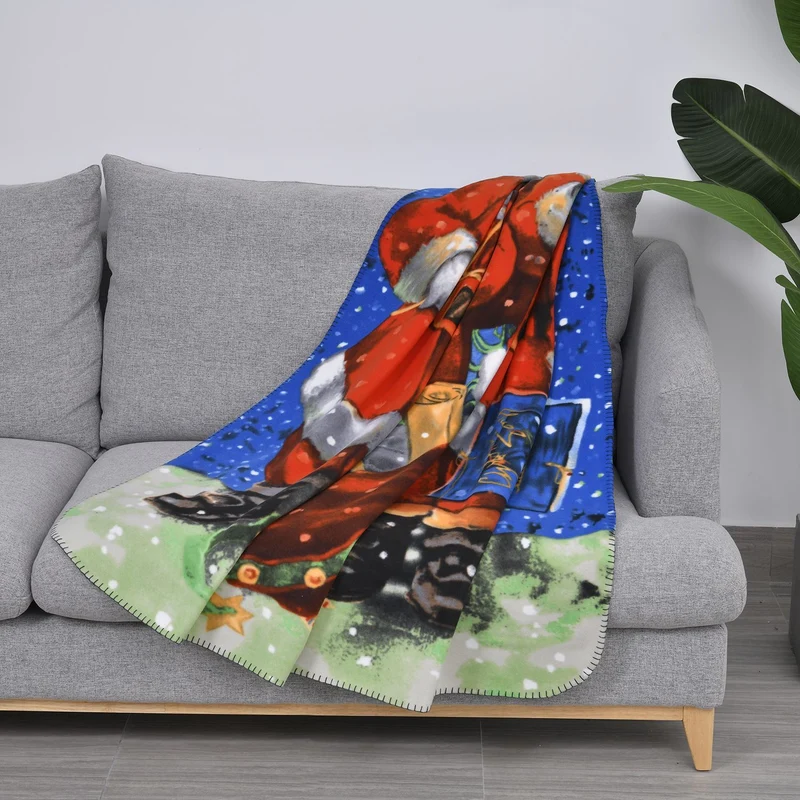Winterzauber Klaus Fleece-Kuscheldecke, 4 Weihnachtsmänner, 130x170 cm