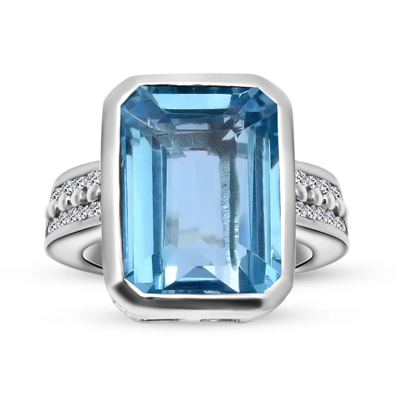 Himmelblauer Topas und Zirkon-Ring, 925 Silber platiniert ca. 10.38 ct