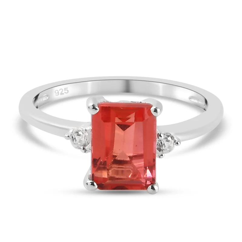 Padparadscha Triplette Quarz und Zirkon-Ring, 925 Silber ca. 1.78 ct