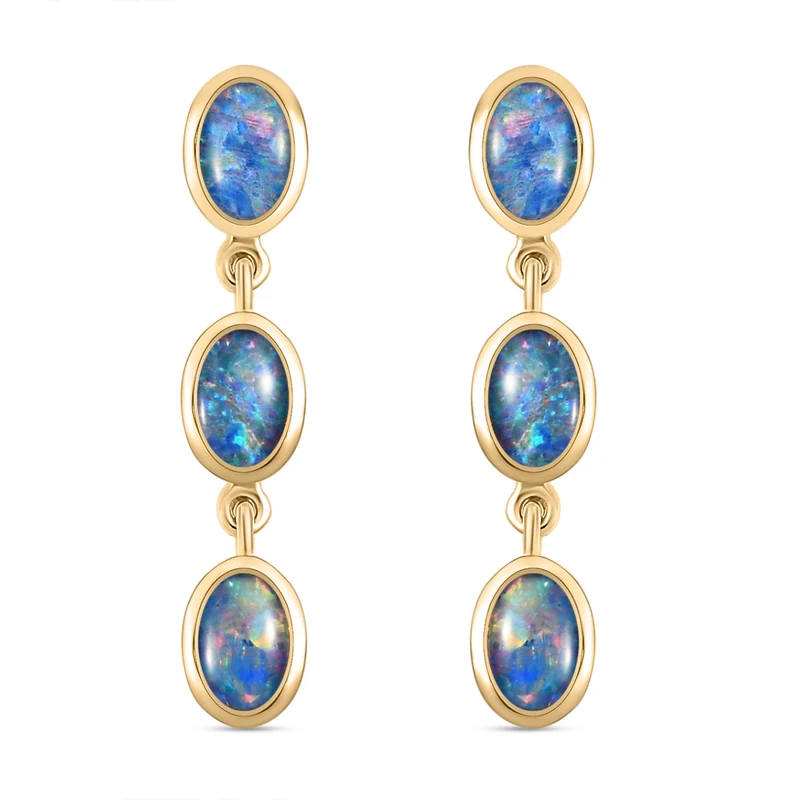 Boulder Opal Triplett-Ohrringe, 925 Silber vergoldet ca. 2,23 ct
