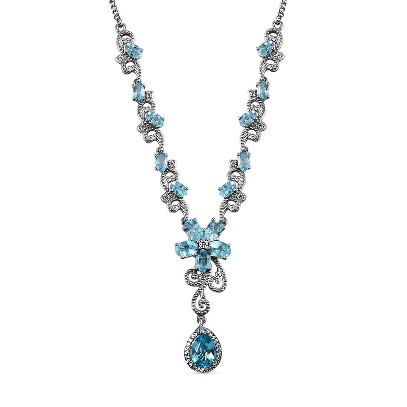Schweizer Blautopas-Halskette, ca. 45 cm, 925 Silber platiniert ca. 7,67 ct