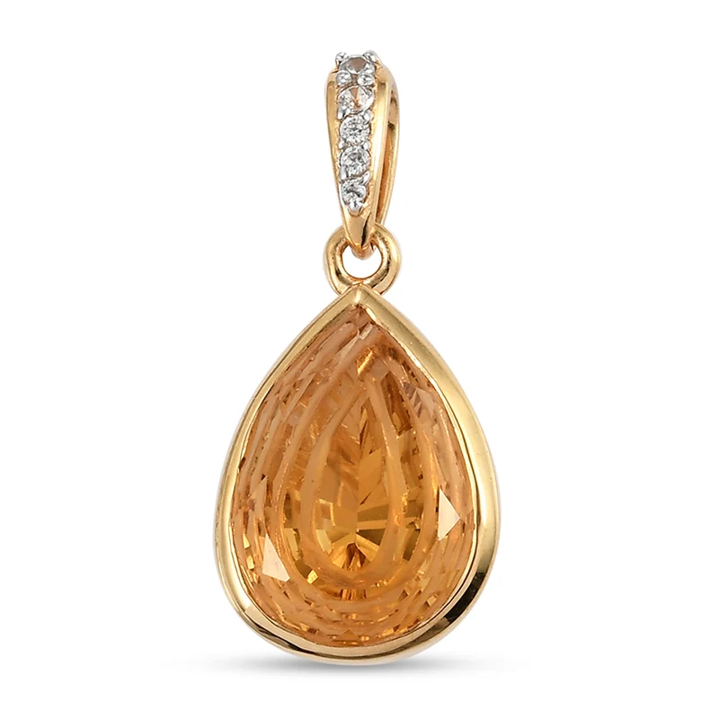 Citrin und weißer Zirkon-Anhänger, 925 Silber vergoldet ca. 4.70 ct