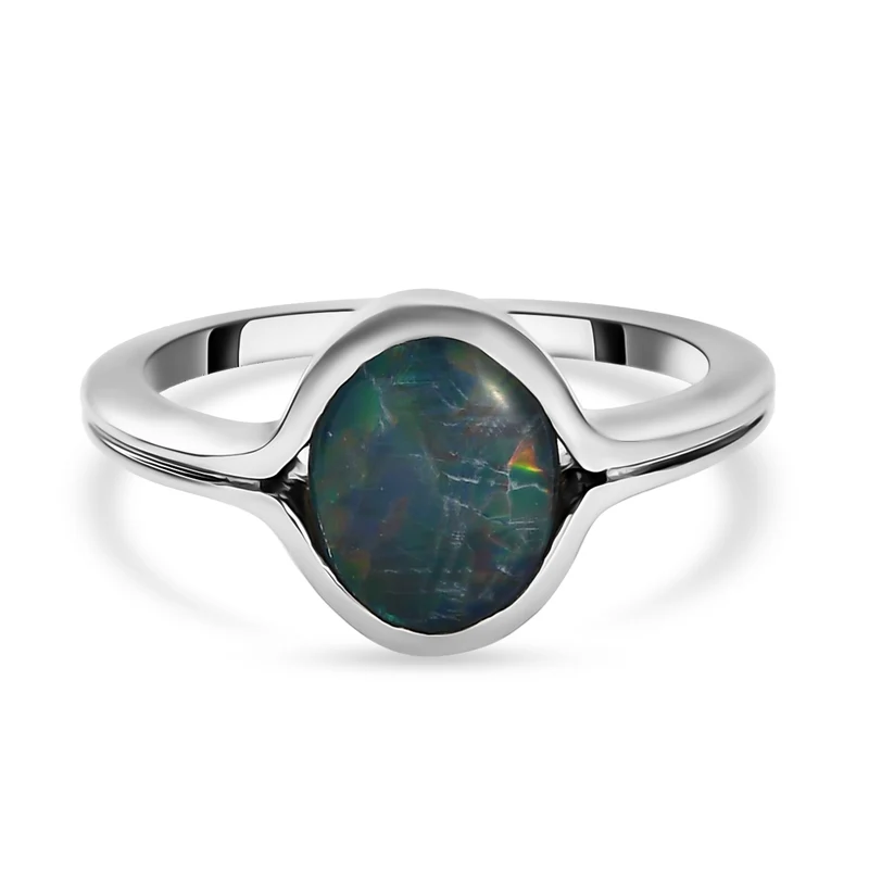 Boulder Opal Triplette-Ring, 925 Silber platiniert ca. 1.23 ct