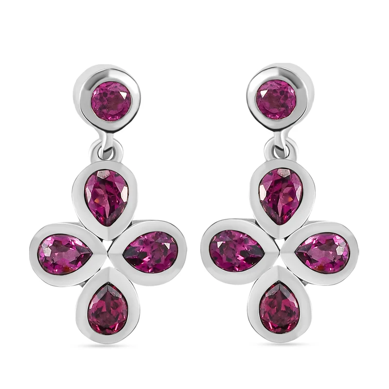Rhodolith Granat-Ohrringe, 925 Silber platiniert ca. 1,84 ct