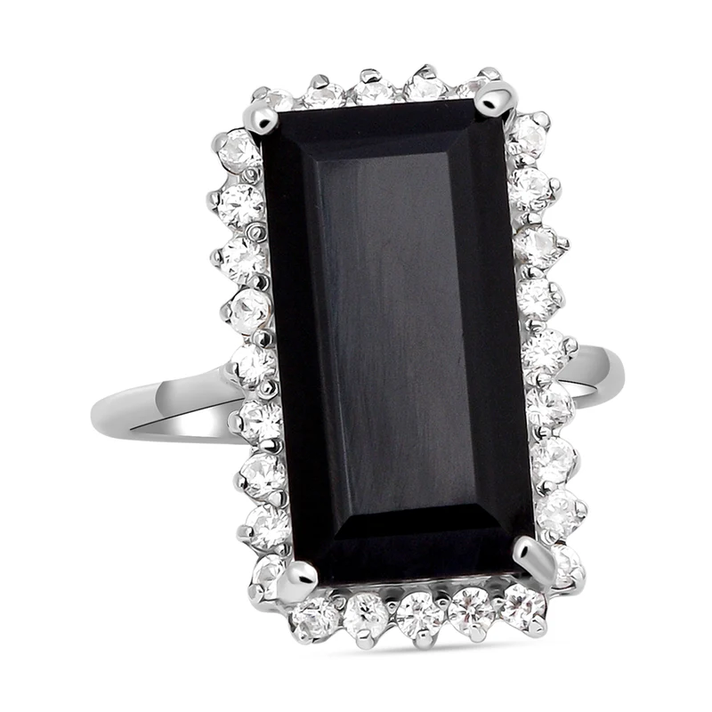 Schwarzer Spinell-Ring, 925 Silber platiniert ca. 11.24 ct