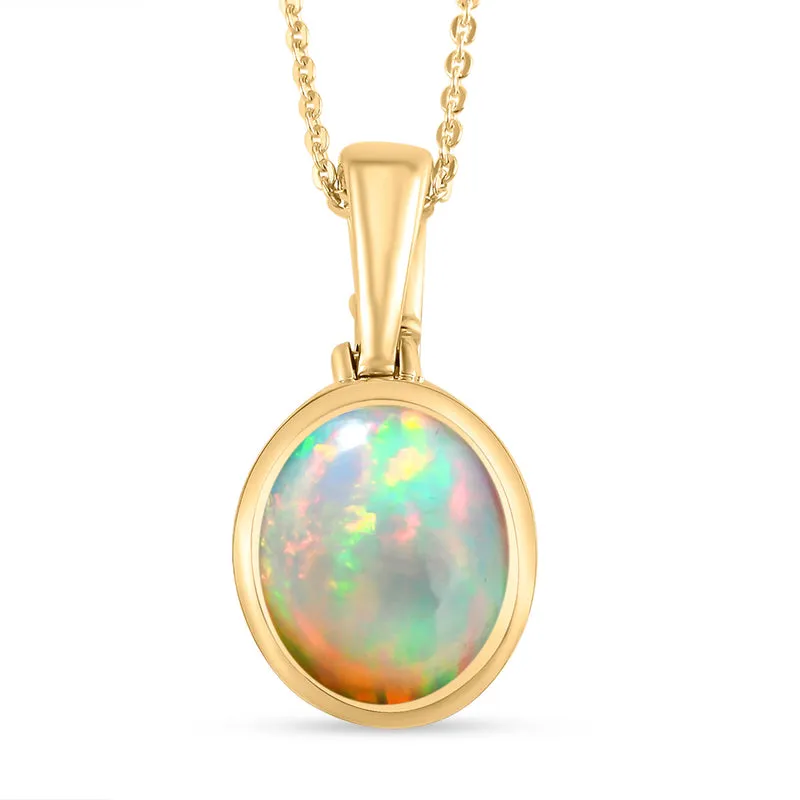 Natürlicher, äthiopischer Opal-Anhänger mit Kette, 925 Silber Gelbgold Vermeil ca. 2.88 ct