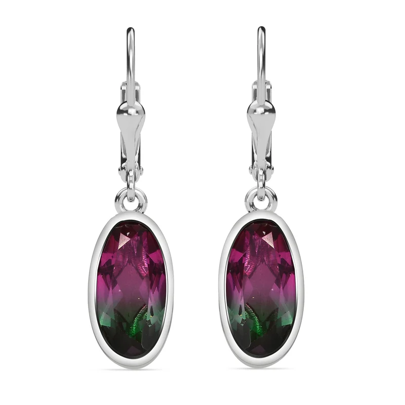 Wassermelonen-Quarz-Triplett Ohrringe 925 Silber platiniert ca. 6,78 ct
