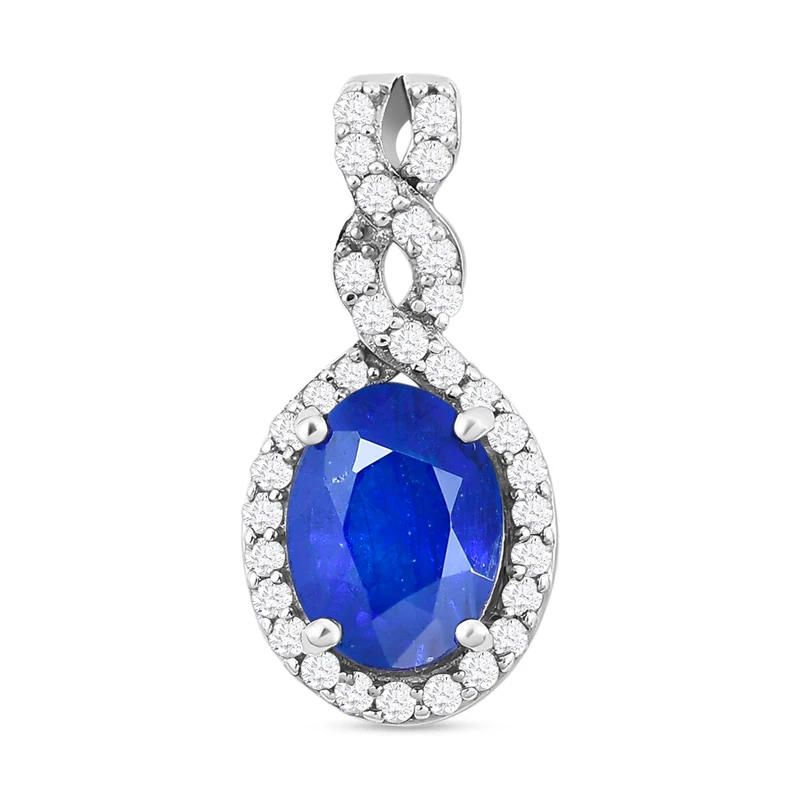 AAA Tansanischer Blauer Spinell (Diffundierter) und weißer Zirkon Anhänger, 925 Silber platiniert ca. 1.74 ct