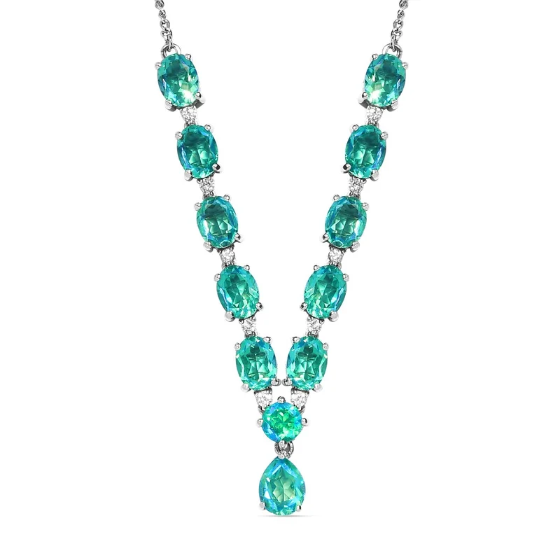 Pfau Triplette Quarz Collier, ca. 45 cm, 925 Silber platiniert ca. 17.08 ct