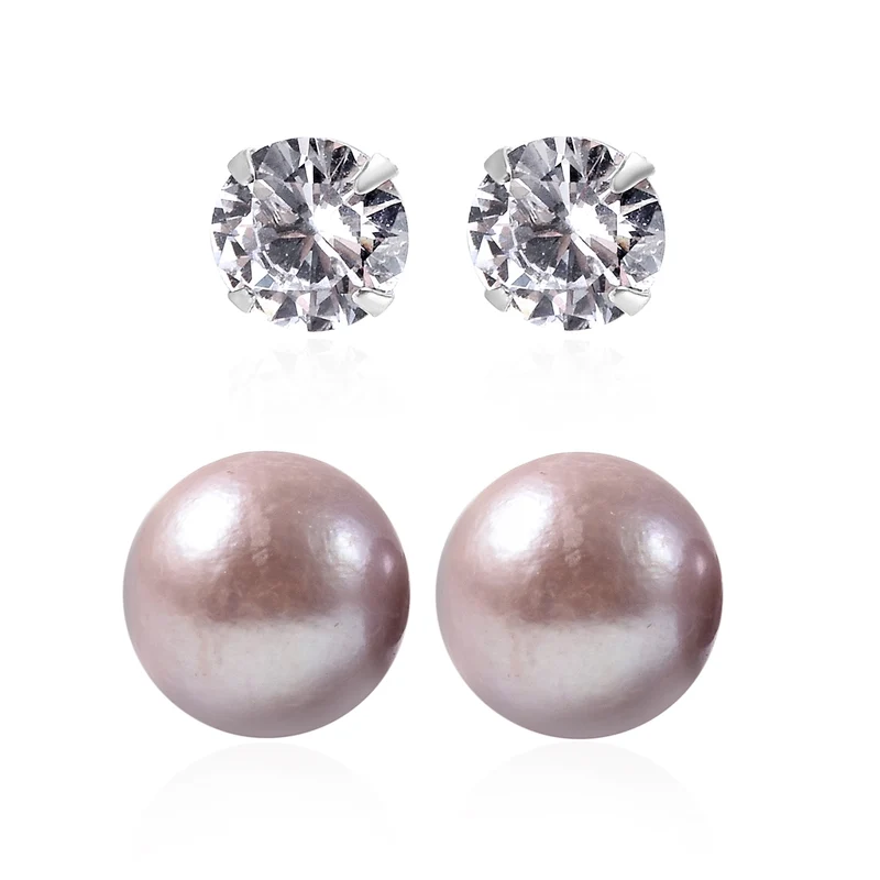 Weißer Zirkonia, Süßwasser Perle Schmuckset ca. 1,50 ct.