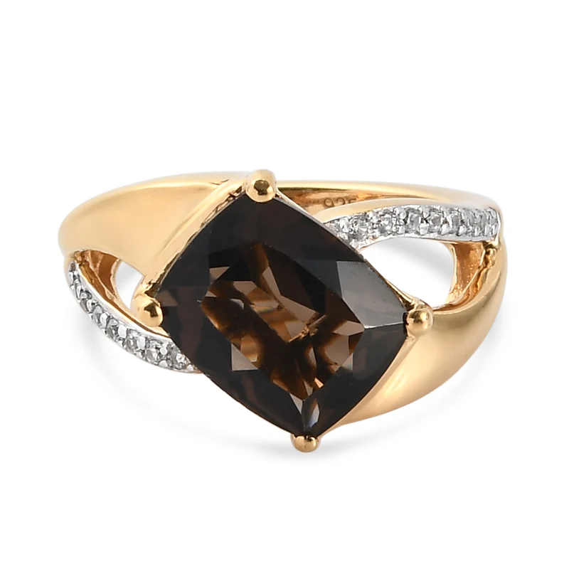 Rauchquarz und Zirkon-Ring, 925 Silber vergoldet ca. 3,94 ct