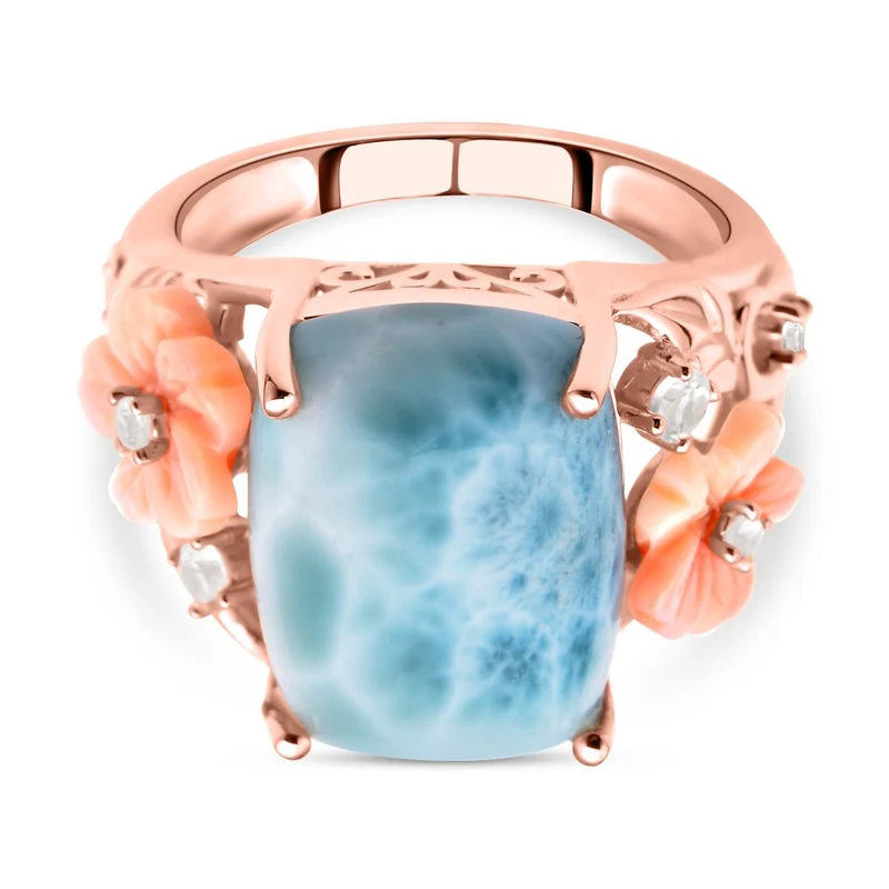 Jardin Kollektion - Larimar und rosa Perlmutt-Ring, 925 Silber rosévergoldet ca. 10,62 ct