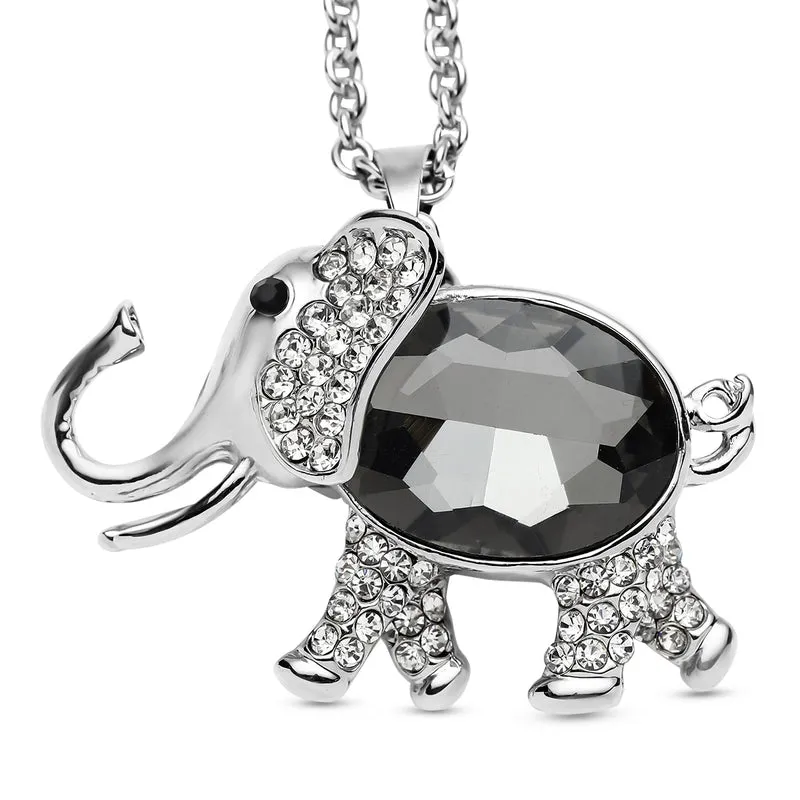 Mehrfarbiger Kristall Elefant-Anhänger mit Kette, ca. 74+5 cm, silberfarben