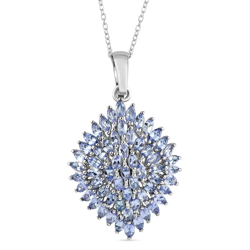 Tansanit-Anhänger mit Kette, 925 Silber platiniert ca. 4.48 ct