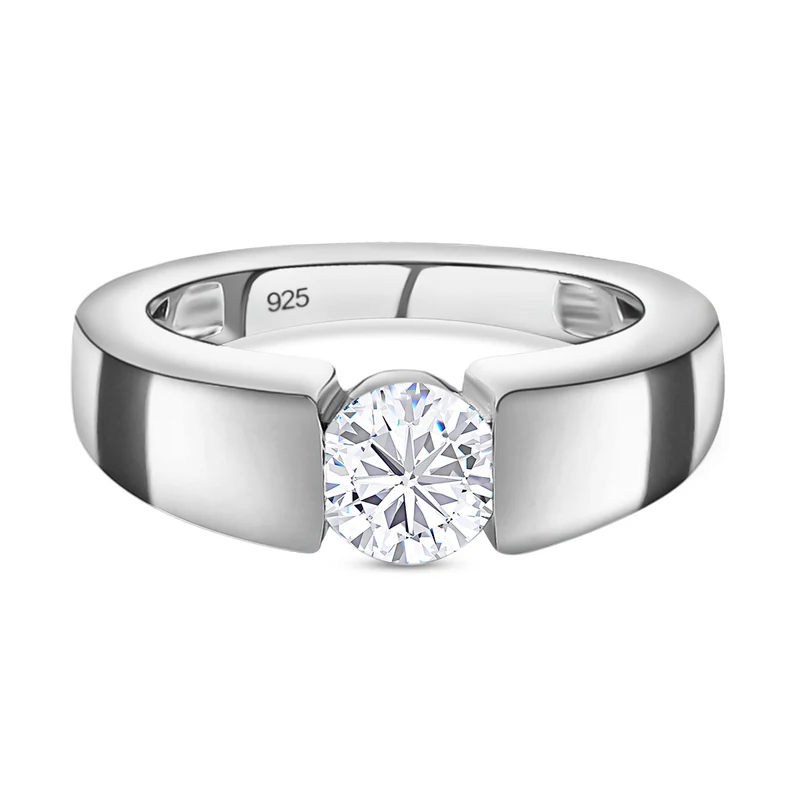 88 Facetten Moissanit-Ring, 925 Silber platiniert ca. 0,79 ct