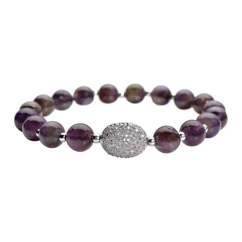 Afrikanisches Amethyst und weißes Zirkonia Armband, ca. 18 cm, Messing ca. 65.50 ct