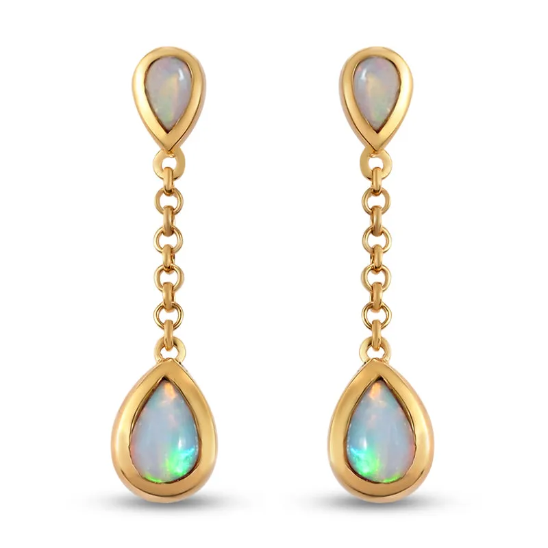 Natürliche, äthiopische Opal-Ohrringe, 925 Silber vergoldet ca. 1,31 ct