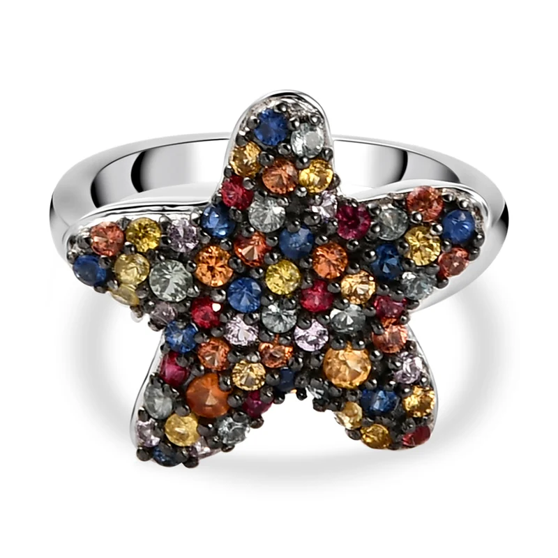 Mehrfarbiger Saphir-Ring, 925 Silber platiniert ca. 1,38 ct