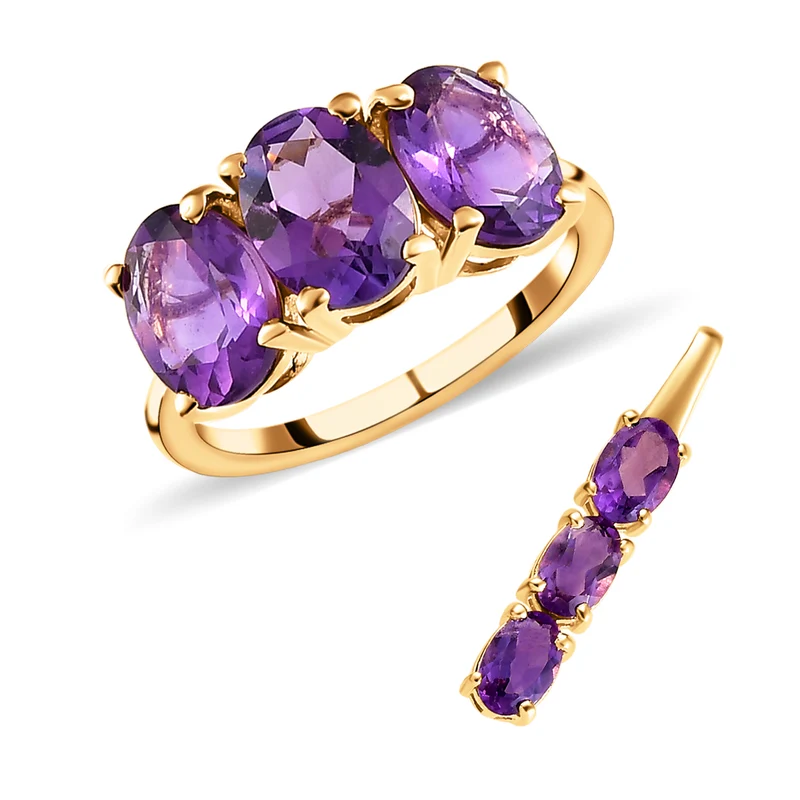 2er-Set afrikanischer Amethyst-Ring und Anhänger, 925 Silber vergoldet ca. 4.64 ct